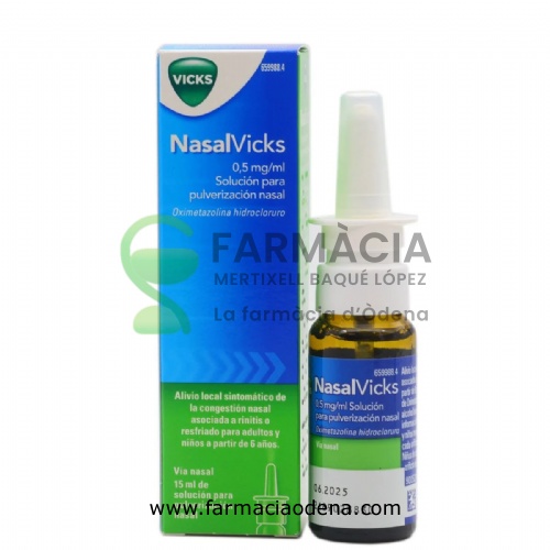 NASALVICKS 0,5MG/ML SOLUCION PARA PULVERIZACIÓN NASAL , 1 envase pulverizador de 15 ml