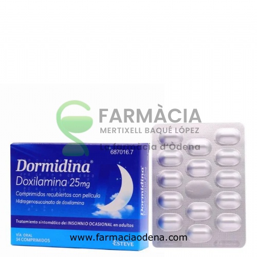 DORMIDINA DOXILAMINA 25 mg COMPRIMIDOS RECUBIERTOS CON PELICULA , 14 comprimidos