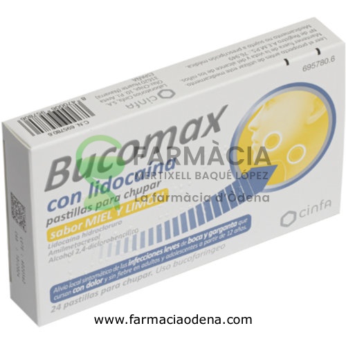 BUCOMAX CON LIDOCAINA PASTILLAS PARA CHUPAR SABOR MIEL Y LIMON, 24 pastillas