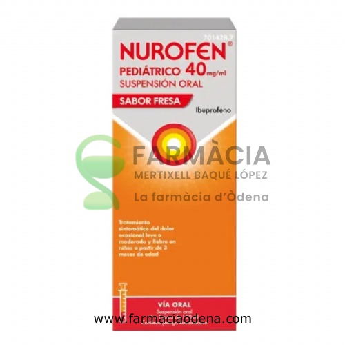 NUROFEN PEDIATRICO 40 MG/ML SUSPENSION ORAL SABOR FRESA, 1 frasco de 150 ml