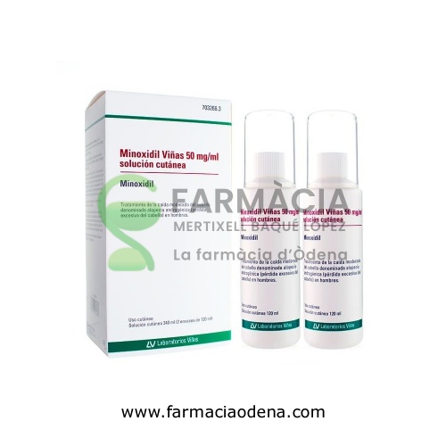 MINOXIDIL VIÑAS 50 mg/ml SOLUCION CUTANEA , 2 frascos de 120 ml