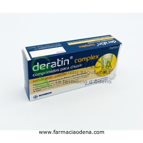 DERATIN COMPLEX COMPRIMIDOS PARA CHUPAR SABOR MIEL-LIMON , 30 comprimidos (Blister aluminio/PVC)