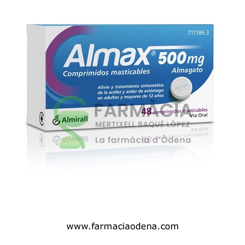 ALMAX 500 mg COMPRIMIDOS MASTICABLES,48 comprimidos