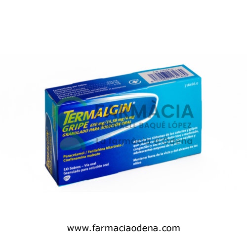 TERMALGIN GRIPE 650 MG/15,58 MG/4 MG GRANULADO PARA SOLUCION ORAL, 10 sobres
