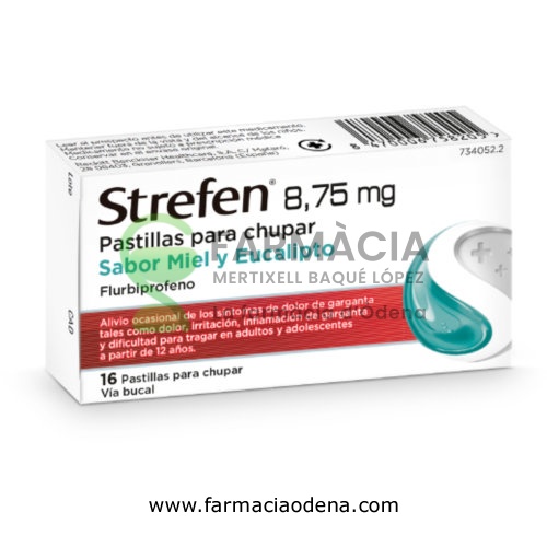 STREFEN 8,75 MG PASTILLAS PARA CHUPAR SABOR MIEL Y EUCALIPTO, 16 pastillas