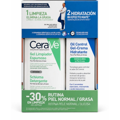 Cerave pack gel limpiador espumoso + oil control gel-crema