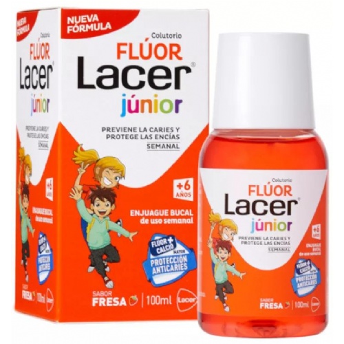 Fluor lacer junior enjuague bucal de uso semanal  1 envase 100 ml sabor fresa