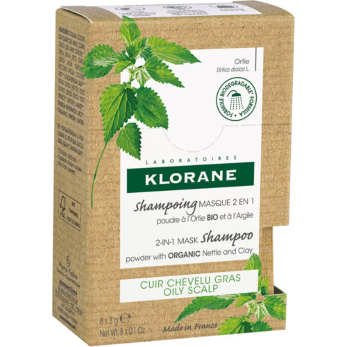 Klorane champu mascarilla 2 en 1 polvo a la ortiga y a la arcilla  8 sobres 3 g