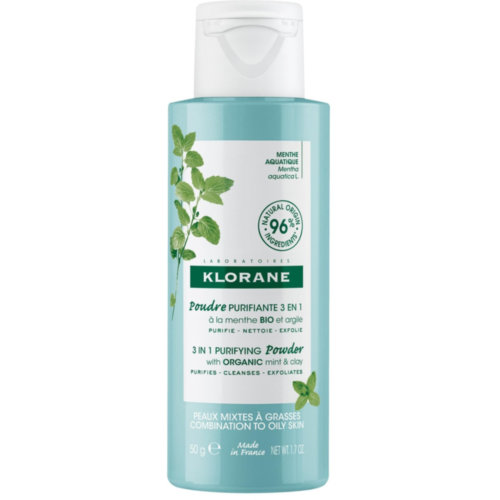 Klorane polvo purificante 3 en 1 a la menta bio y arcilla  1 envase 50 g
