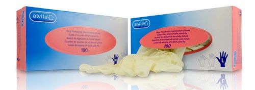 GUANTES DE EXAMEN VINILO CON POLVO - ALVITA (T- S  100 GUANTES)