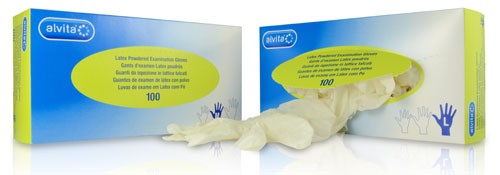 GUANTES DE EXAMEN LATEX CON POLVO - ALVITA (T- M  100 GUANTES)